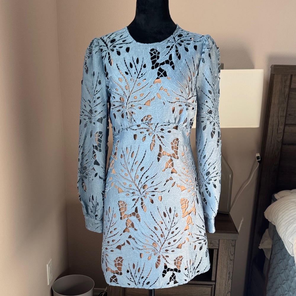 Michael Kors Light Blue Cut-Out Long Sleeve Mini Dress